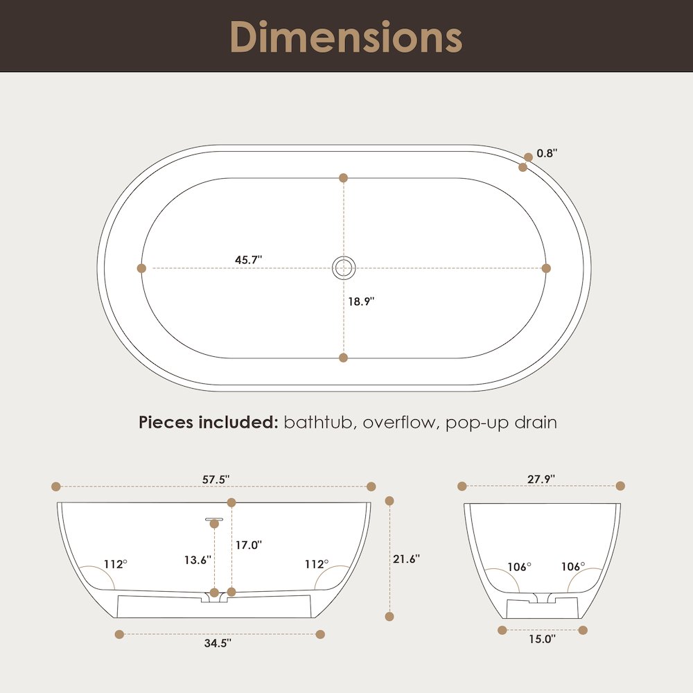 59" x 30" Solid Surface Soaking Bathtub and Integrated Overflow. Picture 24