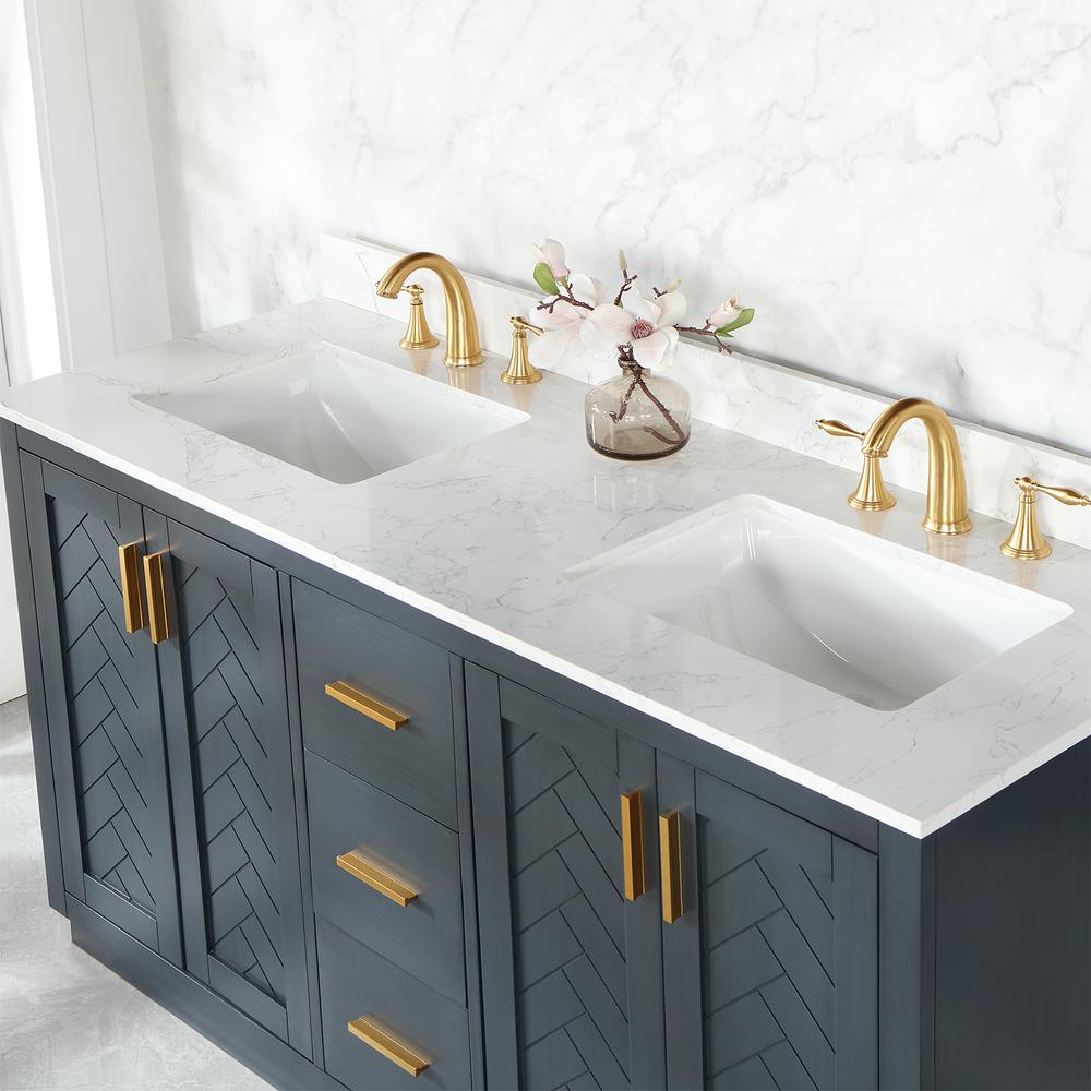 60" Double Bathroom Vanity Set in Classic Blue without Mirror. Picture 7