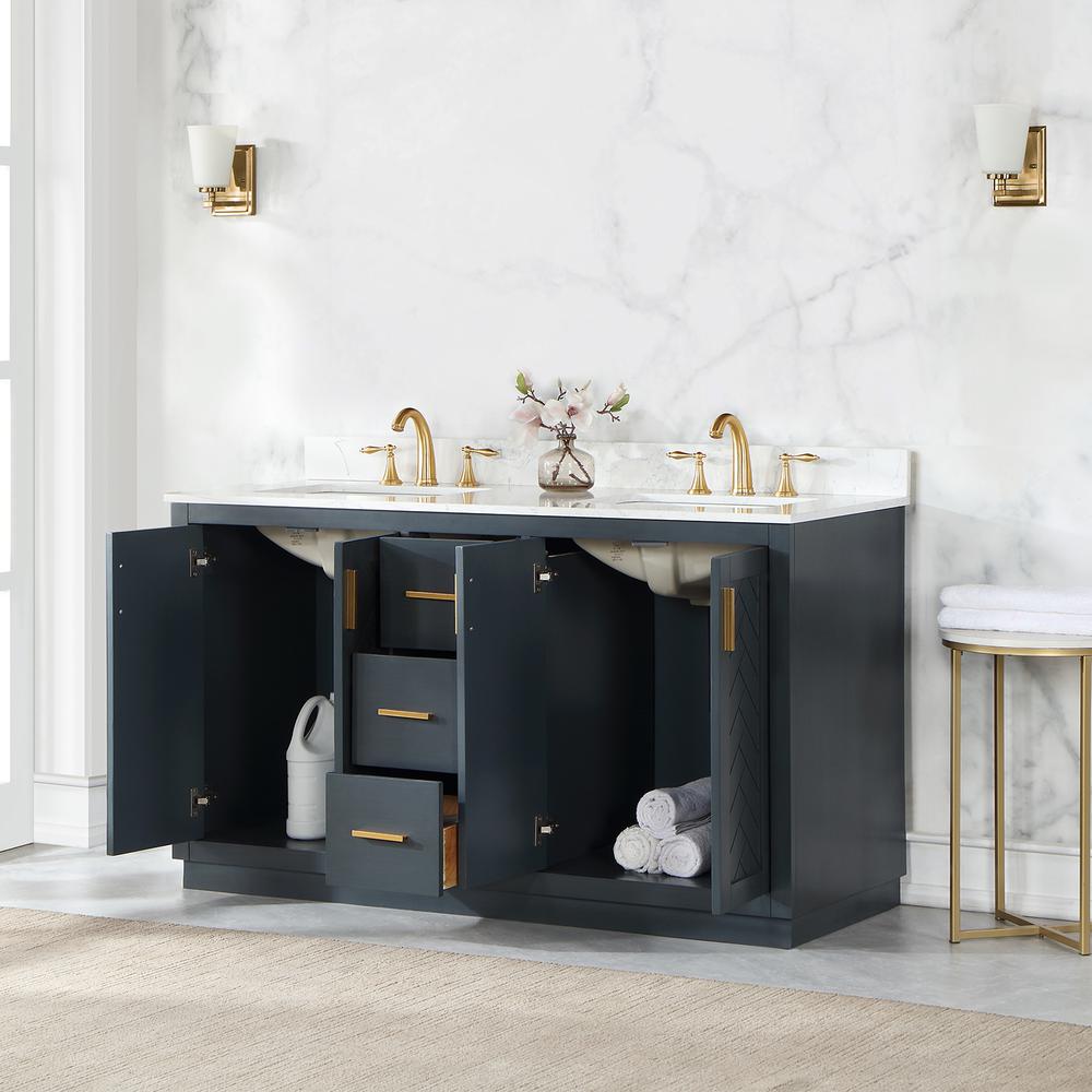 60" Double Bathroom Vanity Set in Classic Blue without Mirror. Picture 5