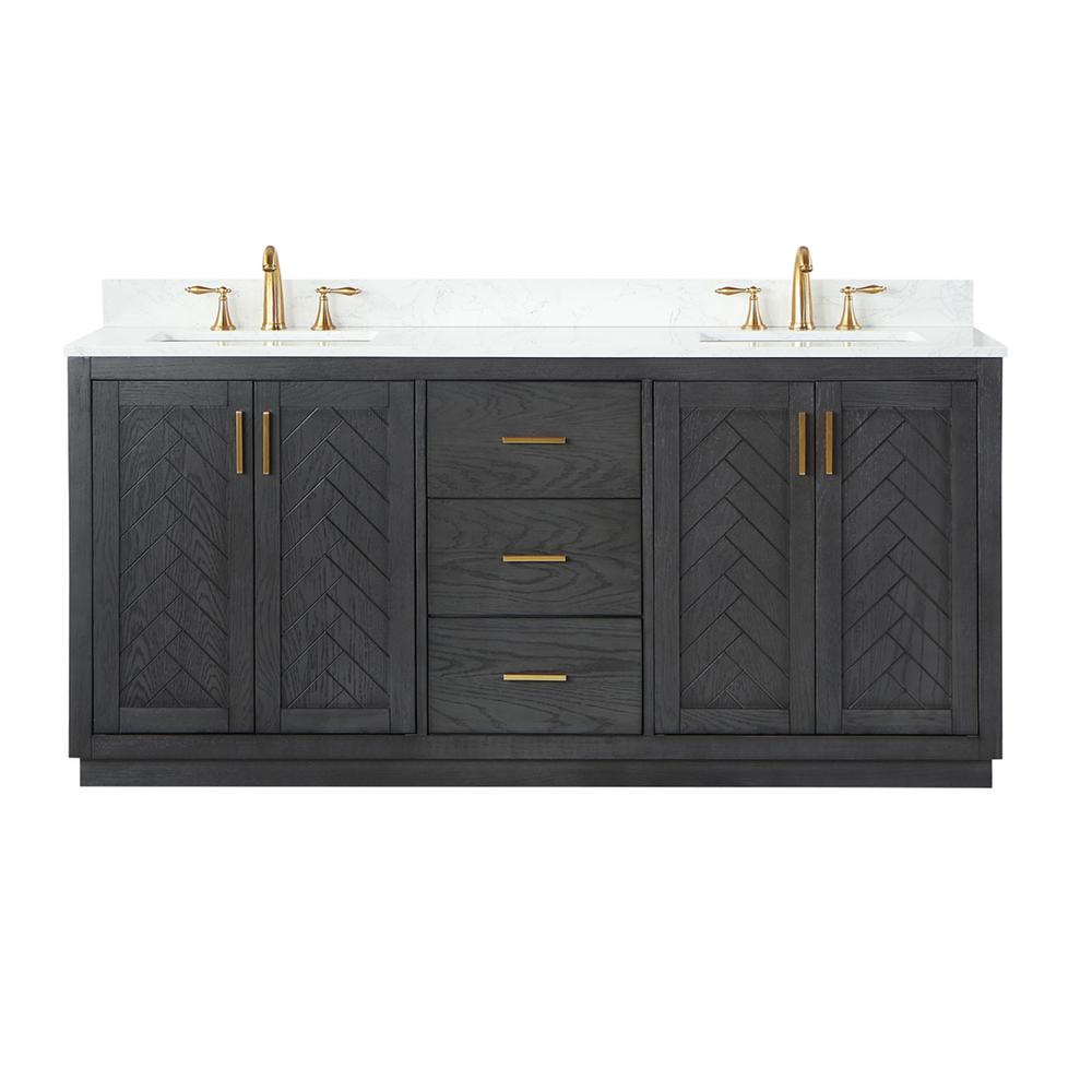 72" Double Bathroom Vanity Set in Brown Oak without Mirror. Picture 1
