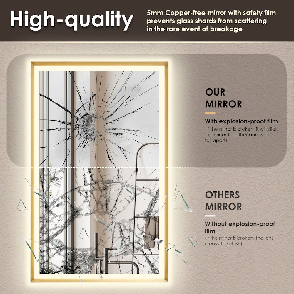 48"x30" Rectangular Wall Mirror in Brushed Gold Aluminum Framed. Picture 11