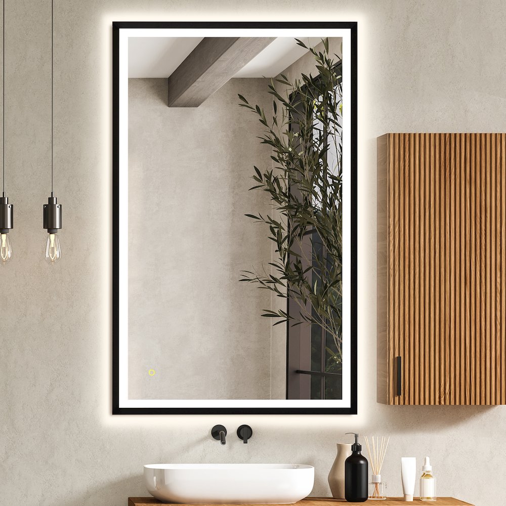 48"x30" Rectangular Wall Mirror in Matte Black Aluminum Framed. Picture 6