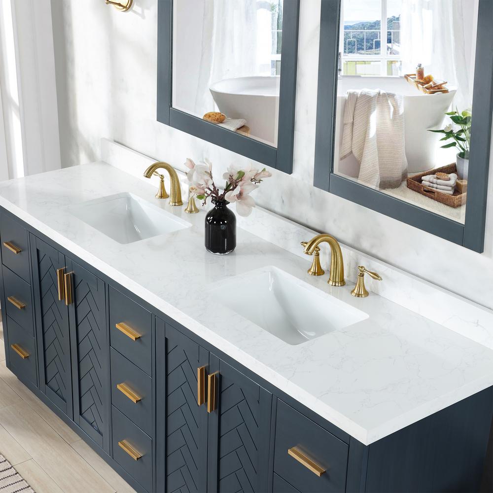 84" Double Bathroom Vanity Set in Classic Blue without Mirror. Picture 8