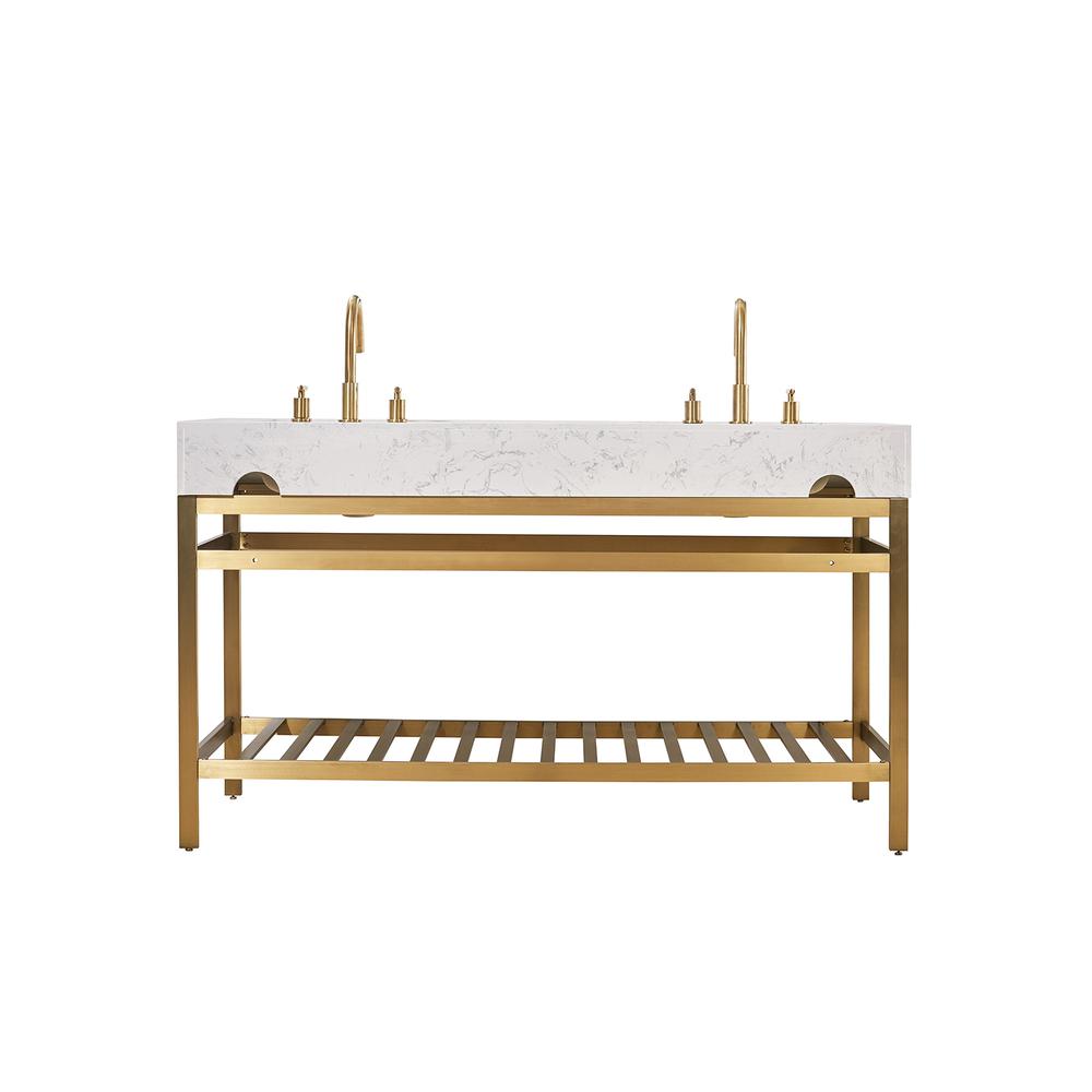 60" Double Stainless Steel Vanity Console in Brushed Gold without Mirror. Picture 2