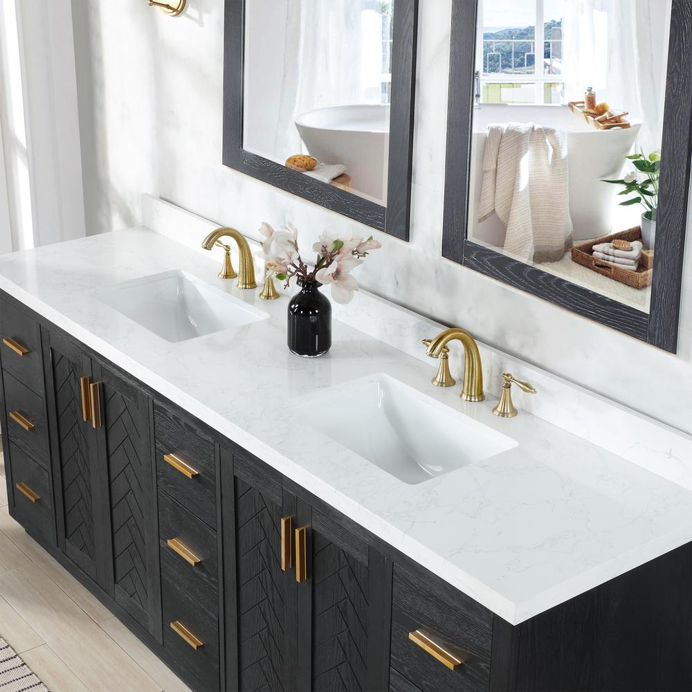 84" Double Bathroom Vanity Set in Black Oak without Mirror. Picture 7