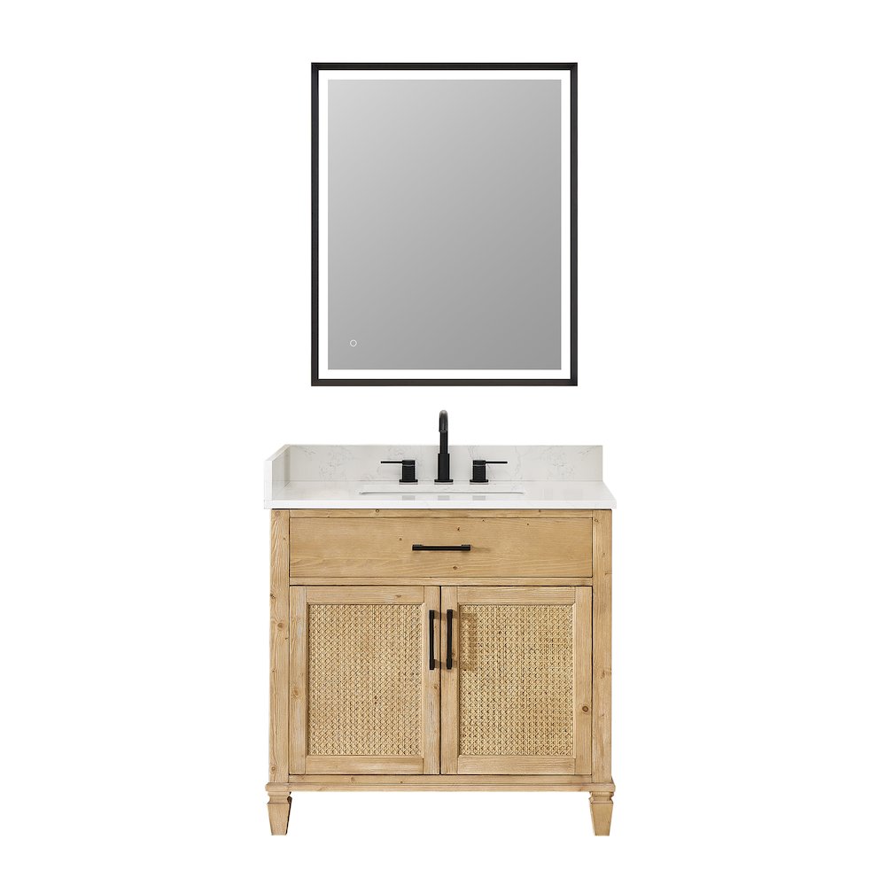 36" Single Bathroom Vanity in with Grain White Engineered Stone Countertop. Picture 1