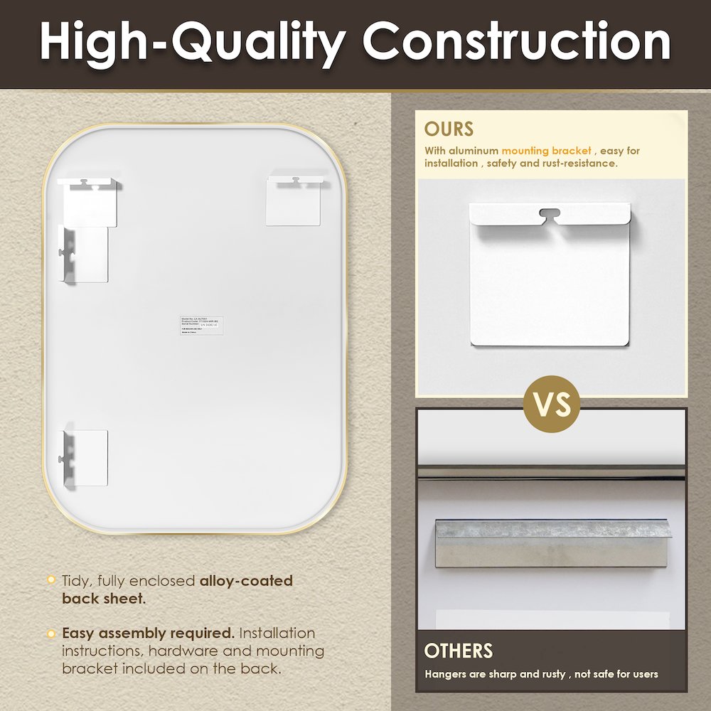24x32" Rectangular Aluminum Framed in Brushed Gold Modern Bathroom Wall Mirror. Picture 10