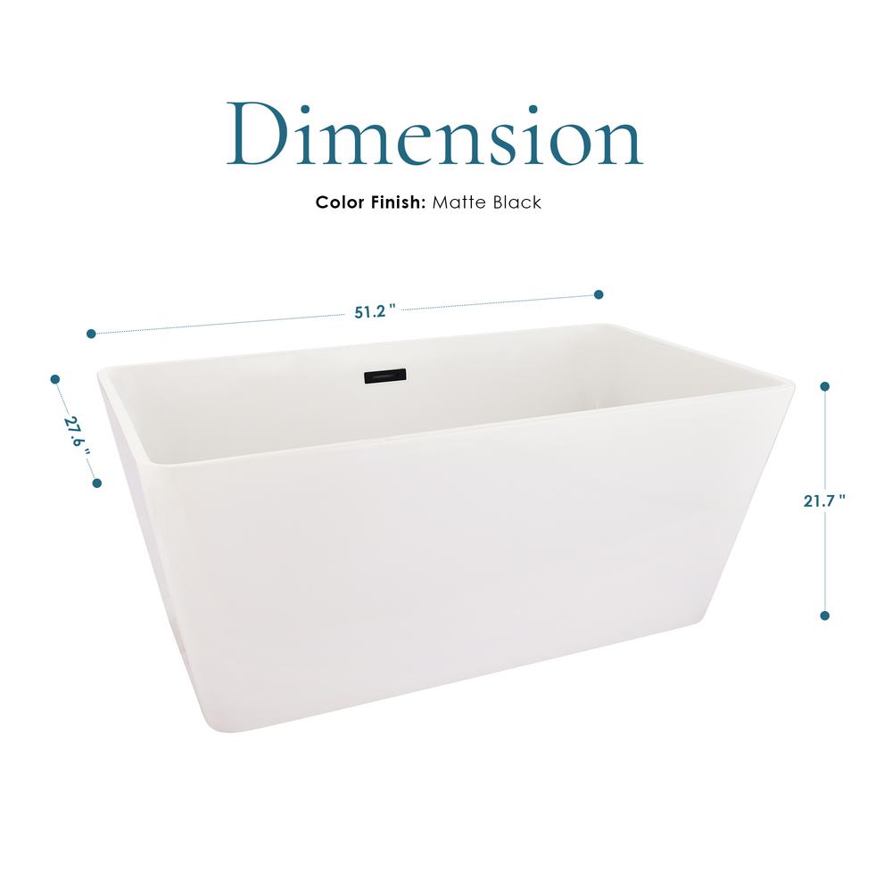 Regina 51" x 28" Flatbottom Freestanding Acrylic Soaking Bathtub in Glossy White. Picture 5