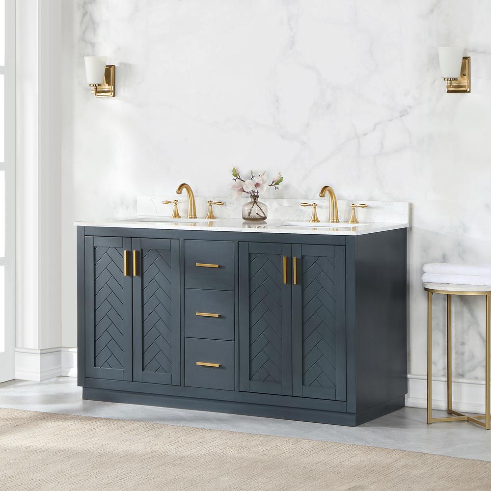 60" Double Bathroom Vanity Set in Classic Blue without Mirror. Picture 4