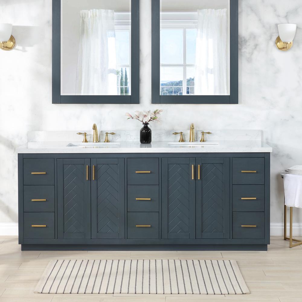 84" Double Bathroom Vanity Set in Classic Blue without Mirror. Picture 4