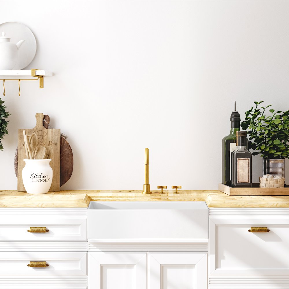Kosula Glossy White Ceramic Rectangular 36" L x 19.8" W Farmhouse Sink. Picture 9