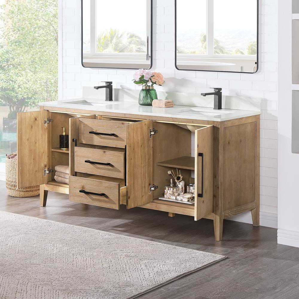 Double Bathroom Vanity in Weathered Fir with Stone Countertop without Mirror. Picture 4