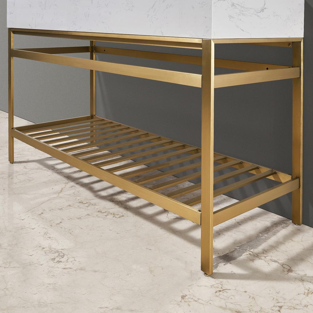 60" Double Stainless Steel Vanity Console in Brushed Gold without Mirror. Picture 7