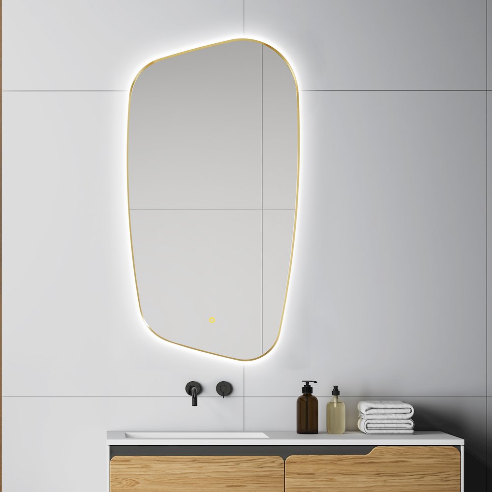 26"x48" Anti-Fog Wall Mirror in Brushed Gold Aluminum Framed. Picture 3