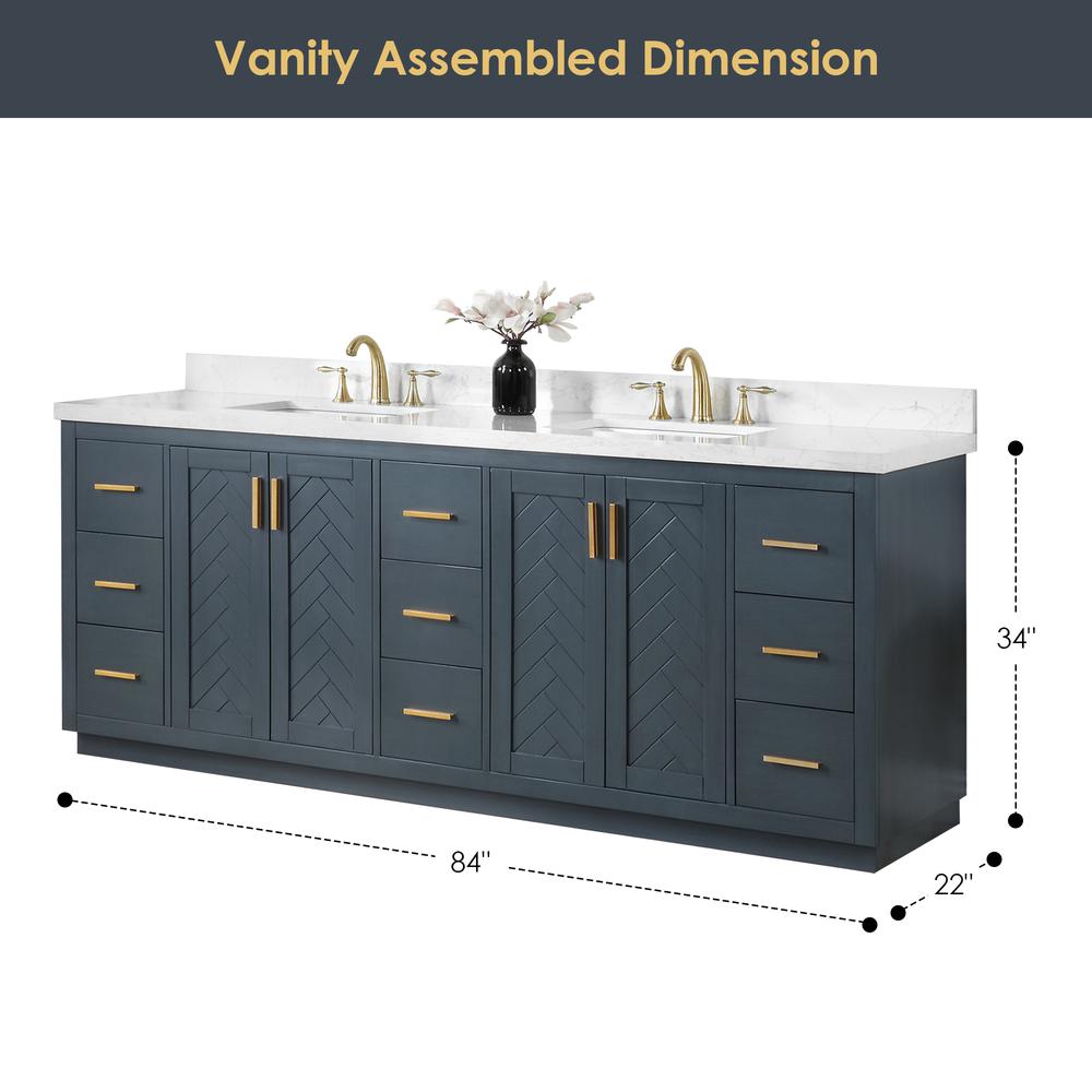 84" Double Bathroom Vanity Set in Classic Blue without Mirror. Picture 3