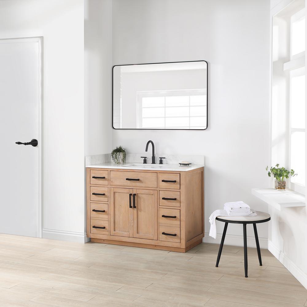 48" Single Bathroom Vanity in Light Brown with Mirror. Picture 5