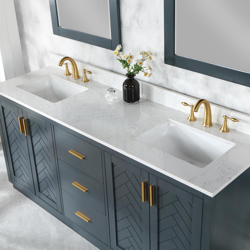 72" Double Bathroom Vanity Set in Classic Blue with Mirror. Picture 7