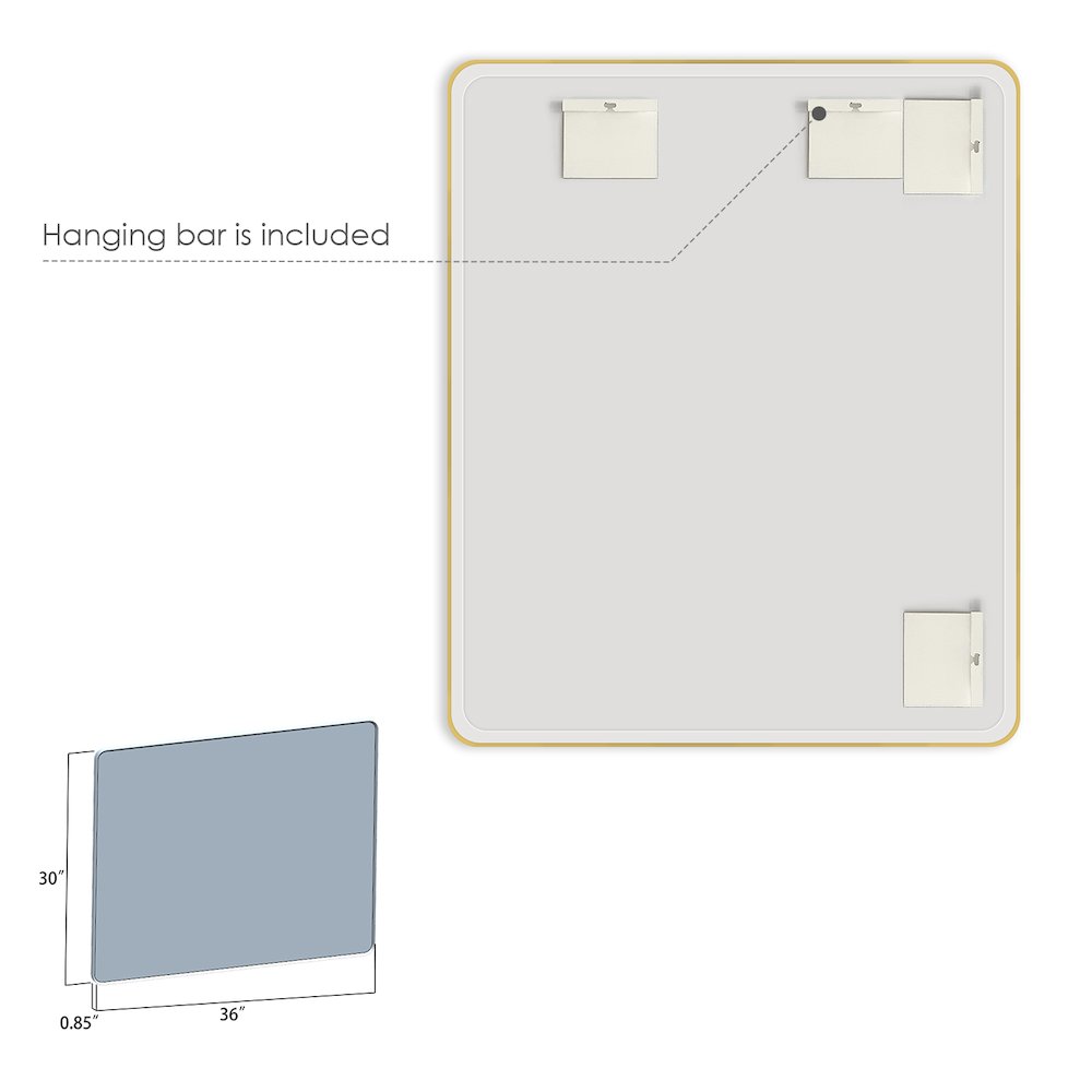 Nettuno 36" Rectangle Bathroom/Vanity Brushed Gold Aluminum Framed Wall Mirror. Picture 3