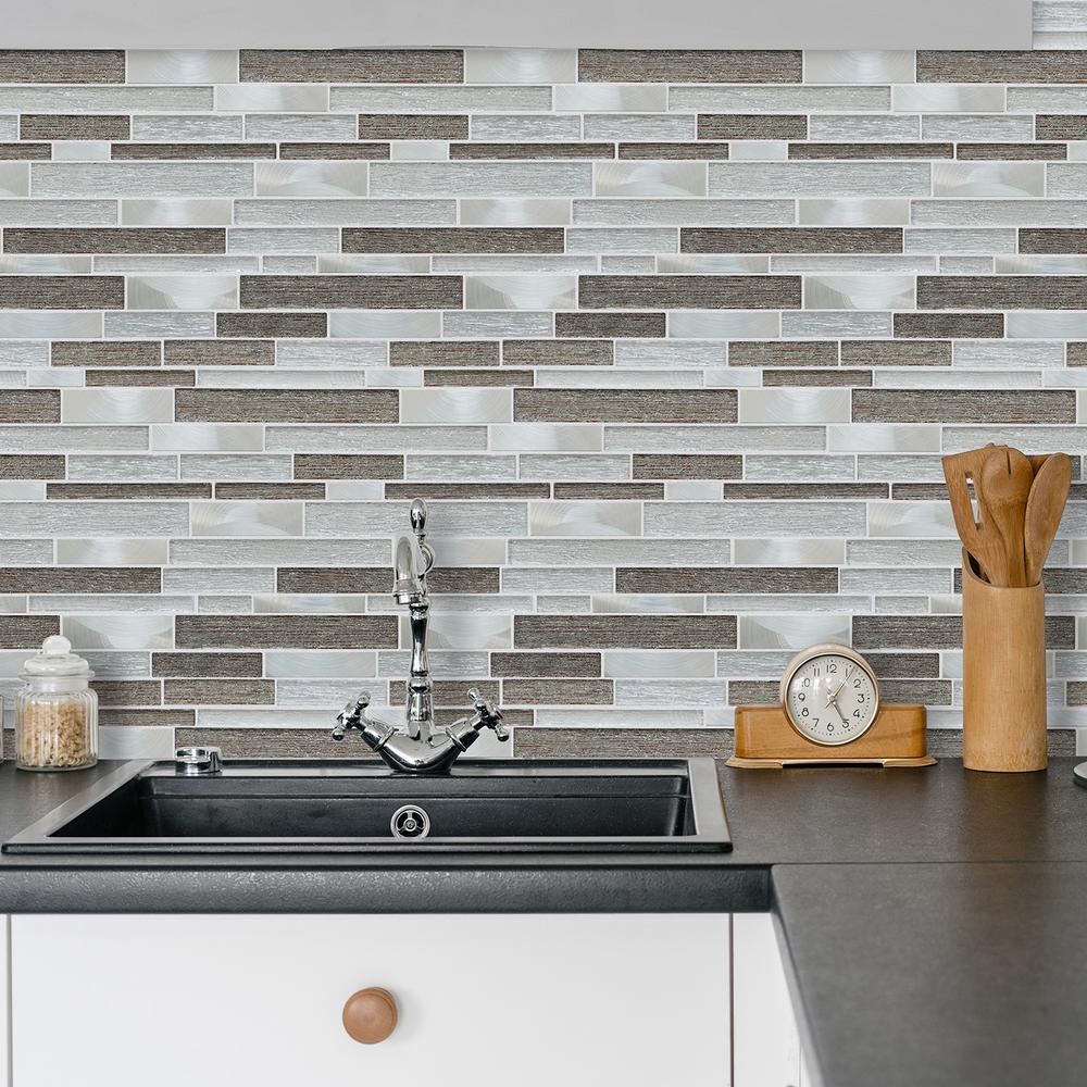 Glena 11.8" x 11.8" Rectangular Laminated Glass Mosaic Mix Aluminum Wall Tile. Picture 8