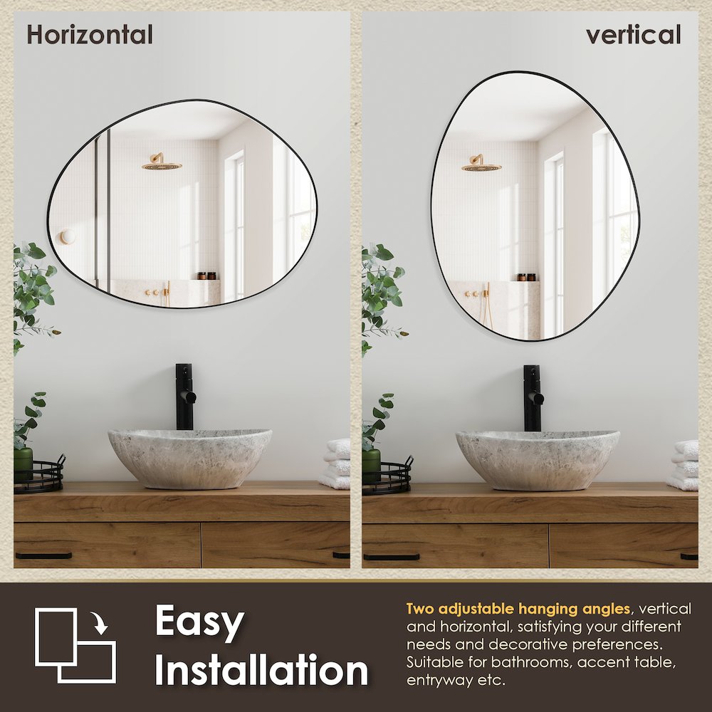 28"x36" Irregular Aluminum Framed in Matte Black Modern Bathroom Wall Mirror. Picture 13
