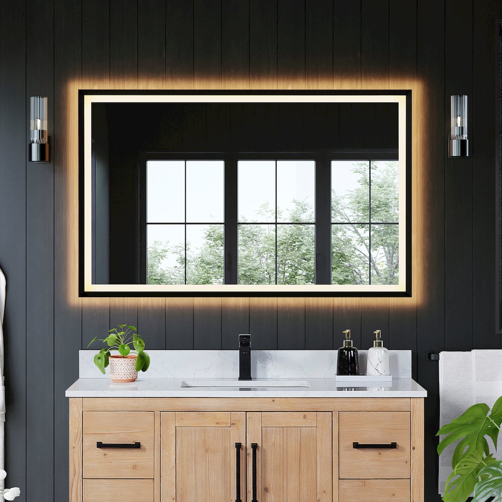 48"x30" Rectangular Wall Mirror in Matte Black Aluminum Framed. Picture 3