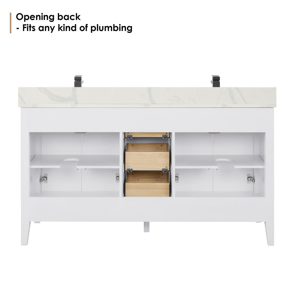 Double Bathroom Vanity in White with Stone Countertop without Mirror. Picture 12