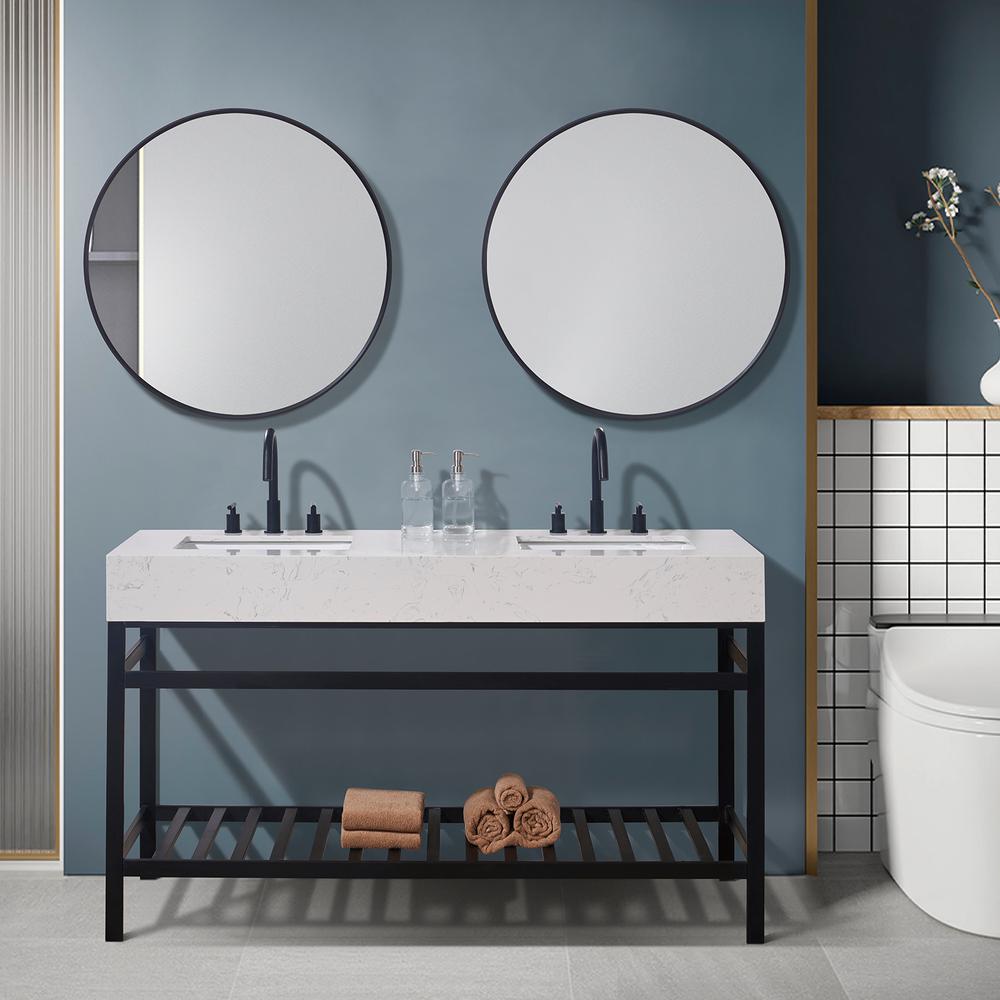 60. in Composite Stone Vanity Top in Aosta White Apron with White Sink. Picture 8