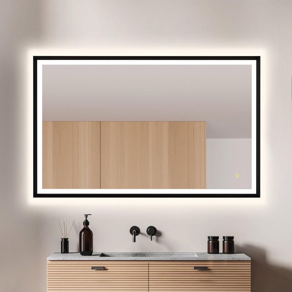48"x30" Rectangular Wall Mirror in Matte Black Aluminum Framed. Picture 7