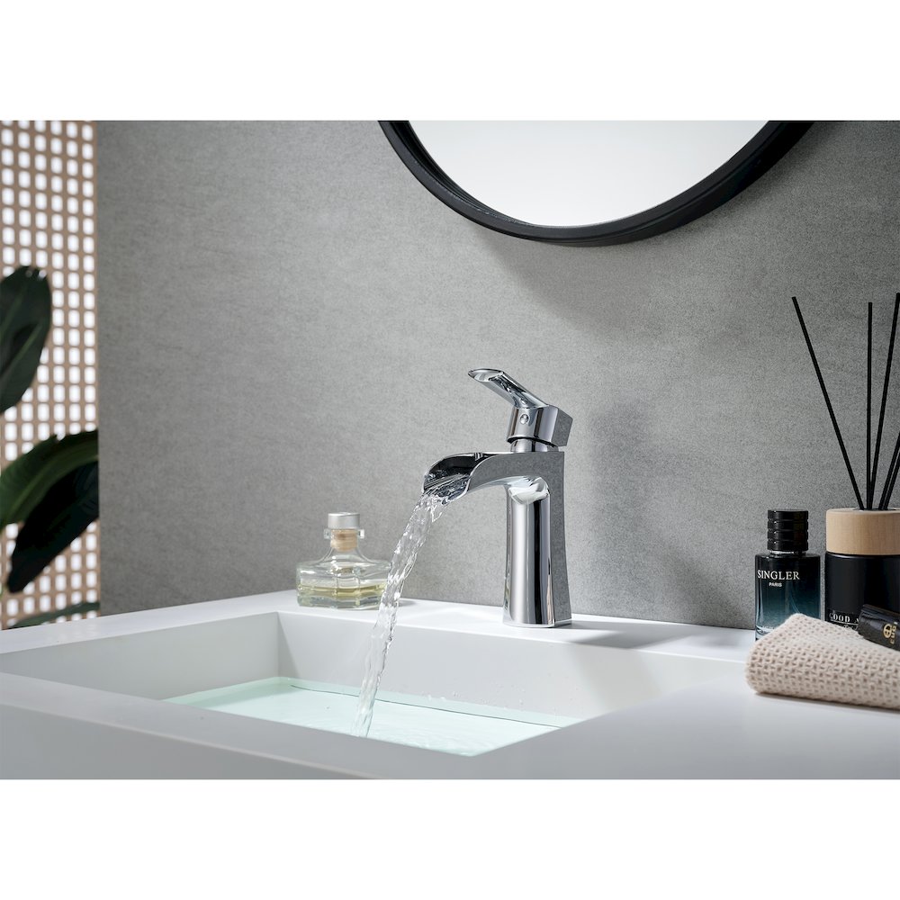 Single Hole Single-Handle Waterfall Bathroom Faucet in Polished Chrome. Picture 14