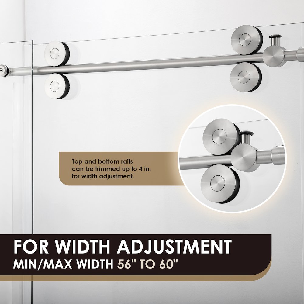 Single Sliding Frameless Shower Door in Brushed Nickel with Clear Glass. Picture 8