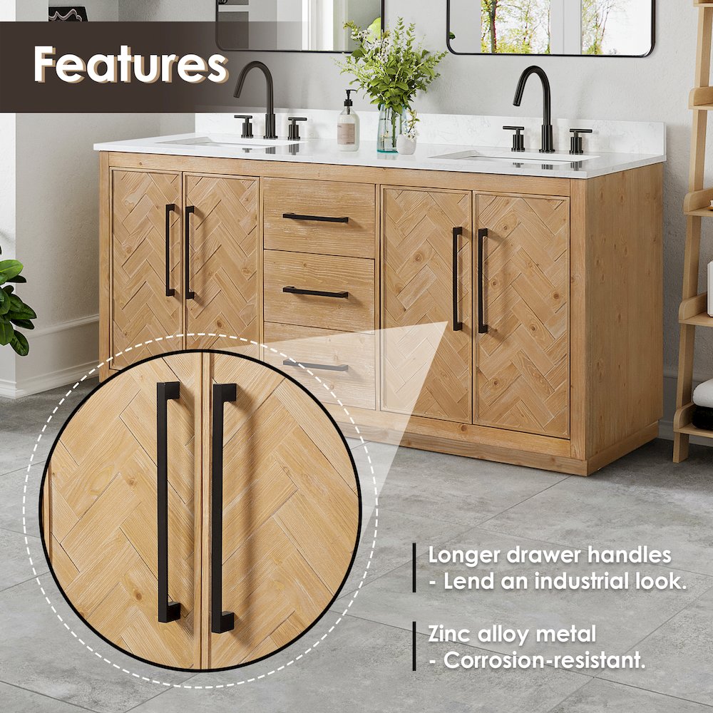 72" Double Bathroom Vanity Grain White Engineered Stone Countertop. Picture 8