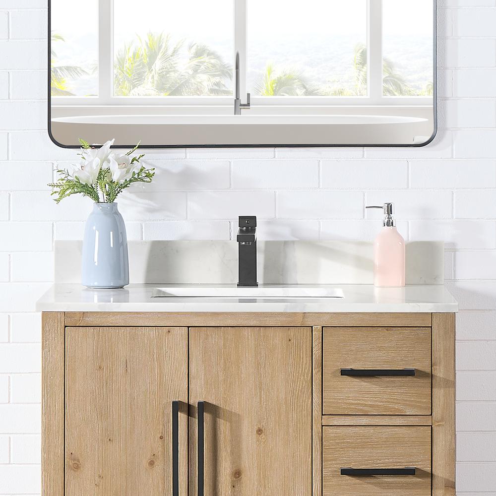 Arbios 36. in Quartz Stone Vanity Top in Calacatta White with White Sink. Picture 4