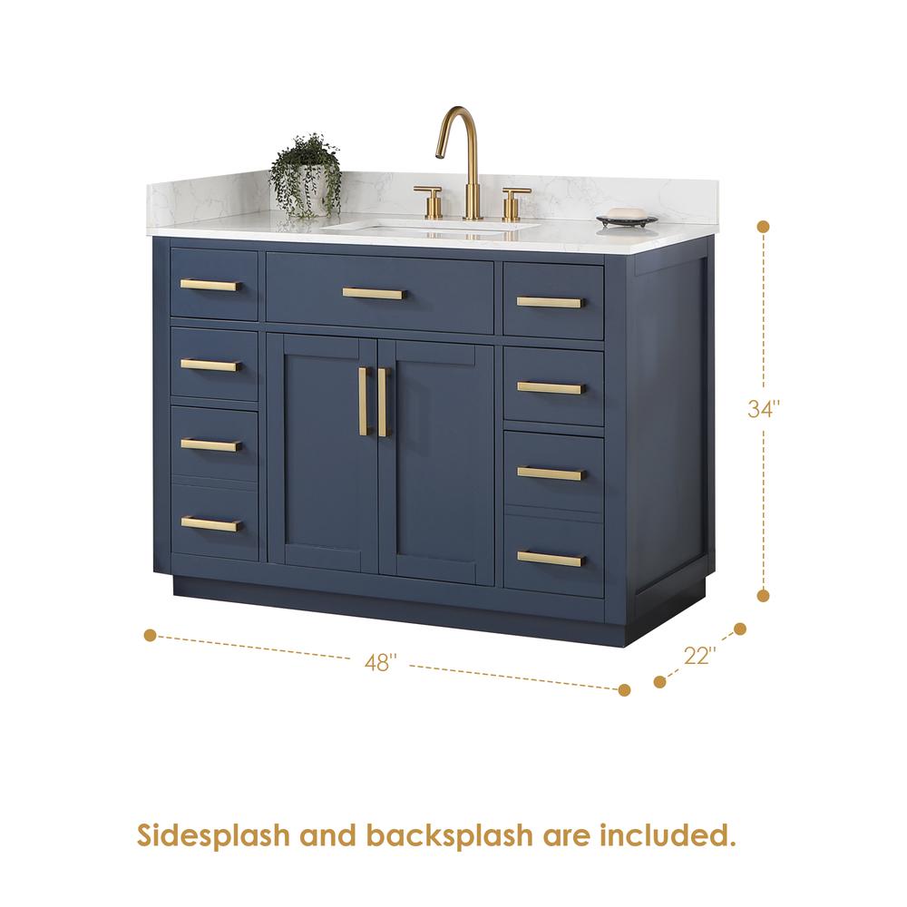 48" Single Bathroom Vanity in Royal Blue without Mirror. Picture 3