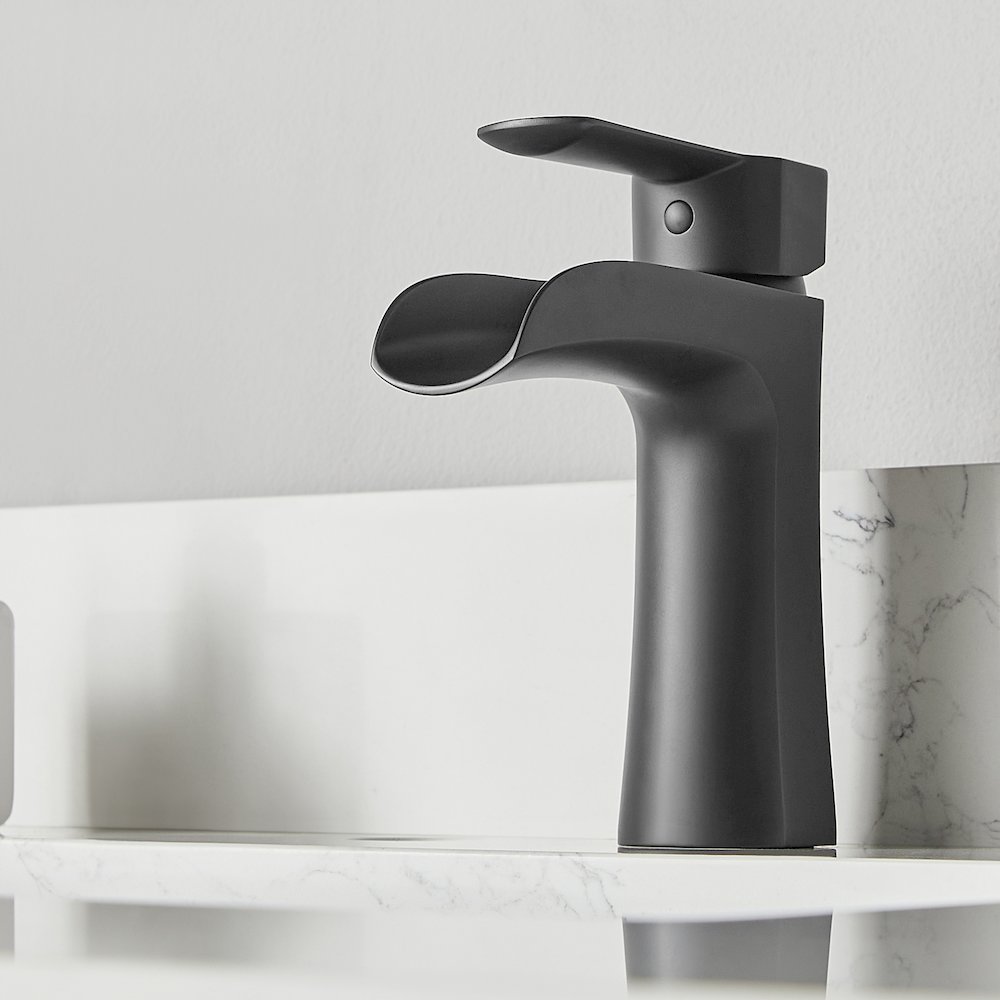 Single Hole Single-Handle Waterfall Bathroom Faucet in Matte Black. Picture 2