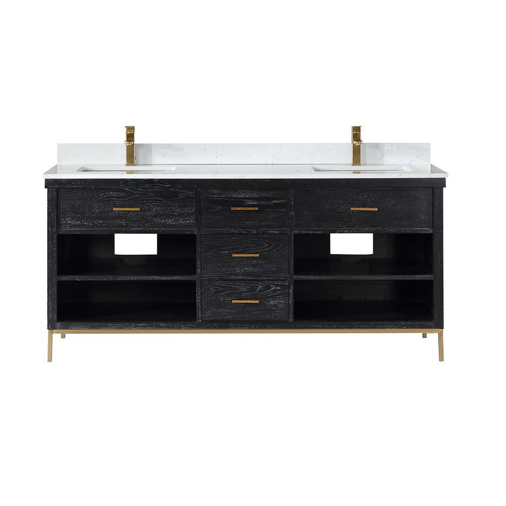 72" Double Bathroom Vanity Set in Black Oak without Mirror. Picture 1