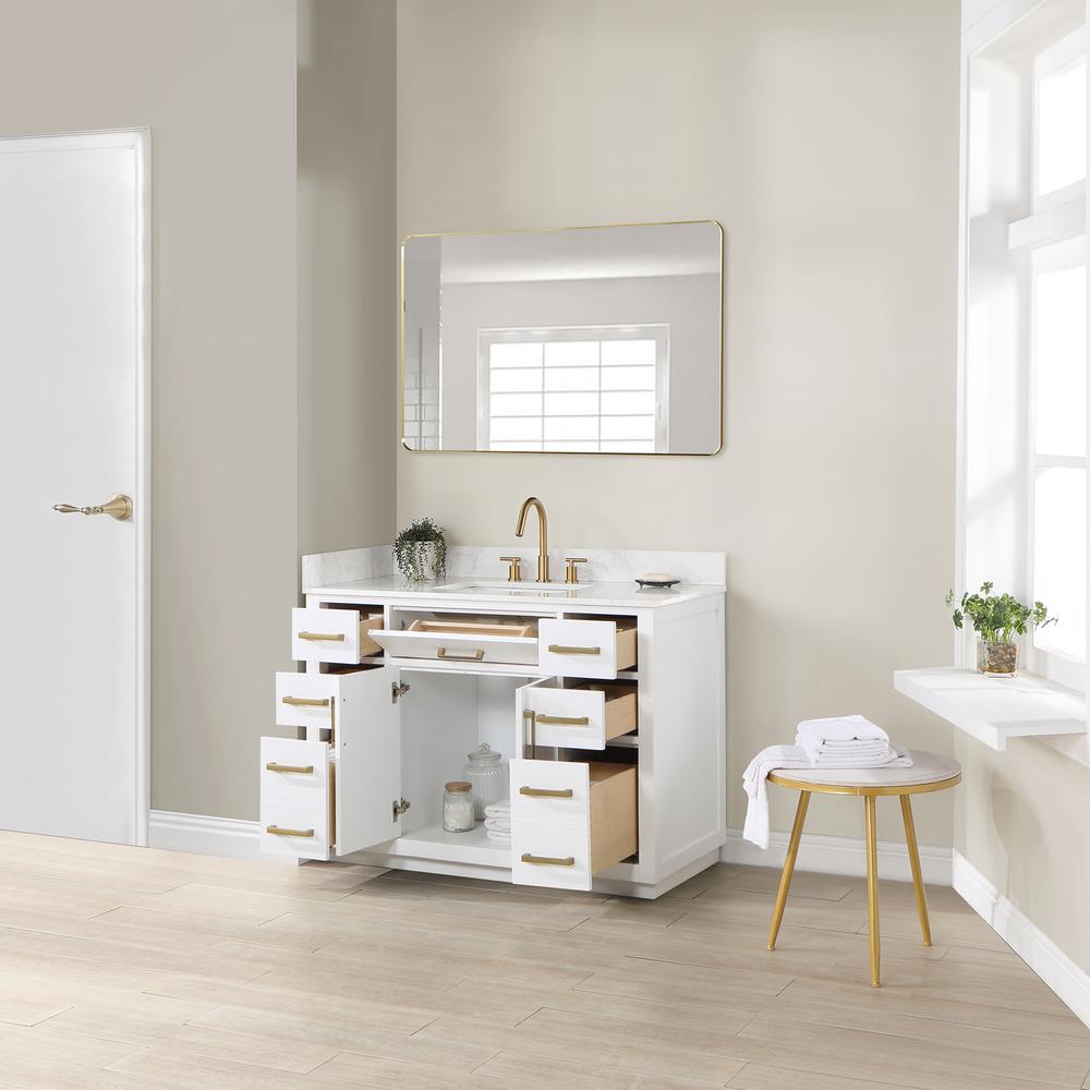 48" Single Bathroom Vanity in White with Mirror. Picture 8