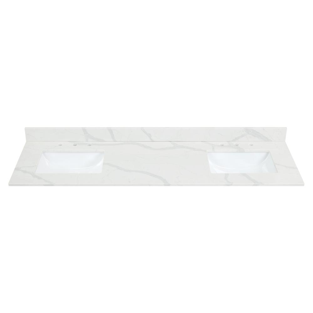 Arbios 72. in Quartz Stone Vanity Top in Calacatta White with White Sink. Picture 1
