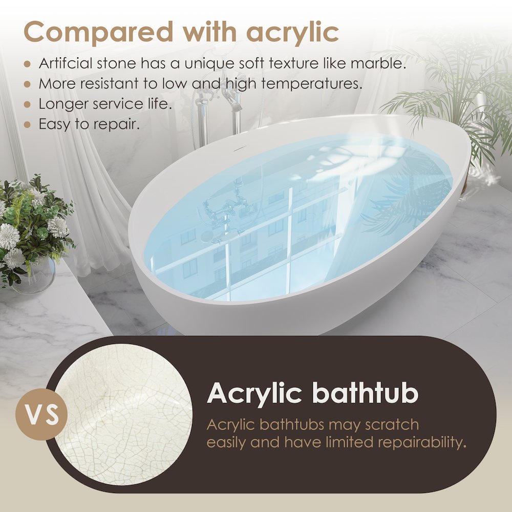 63" x 39" Solid Surface Soaking Bathtub and Integrated Overflow. Picture 12