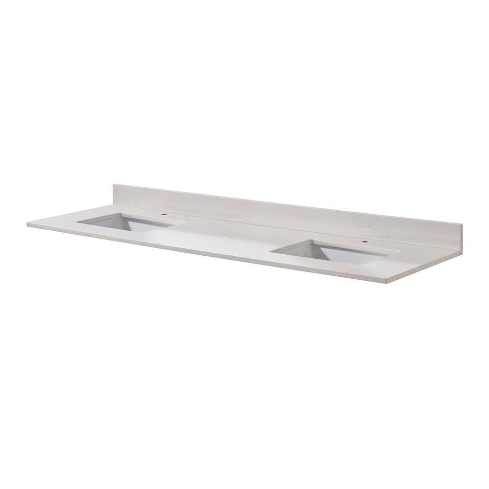 73 in. Composite Stone Vanity Top in Milano White with White Sink. Picture 2