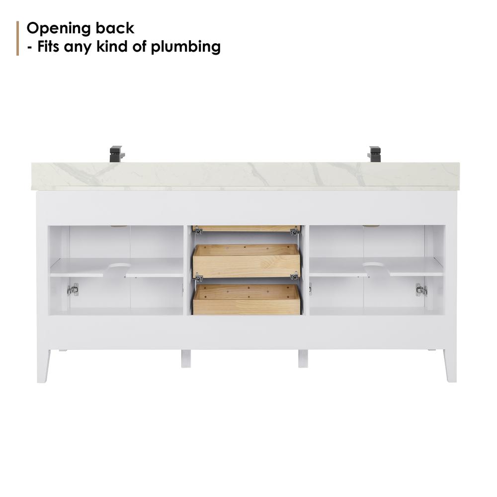 Double Bathroom Vanity in White with Stone Countertop without Mirror. Picture 12