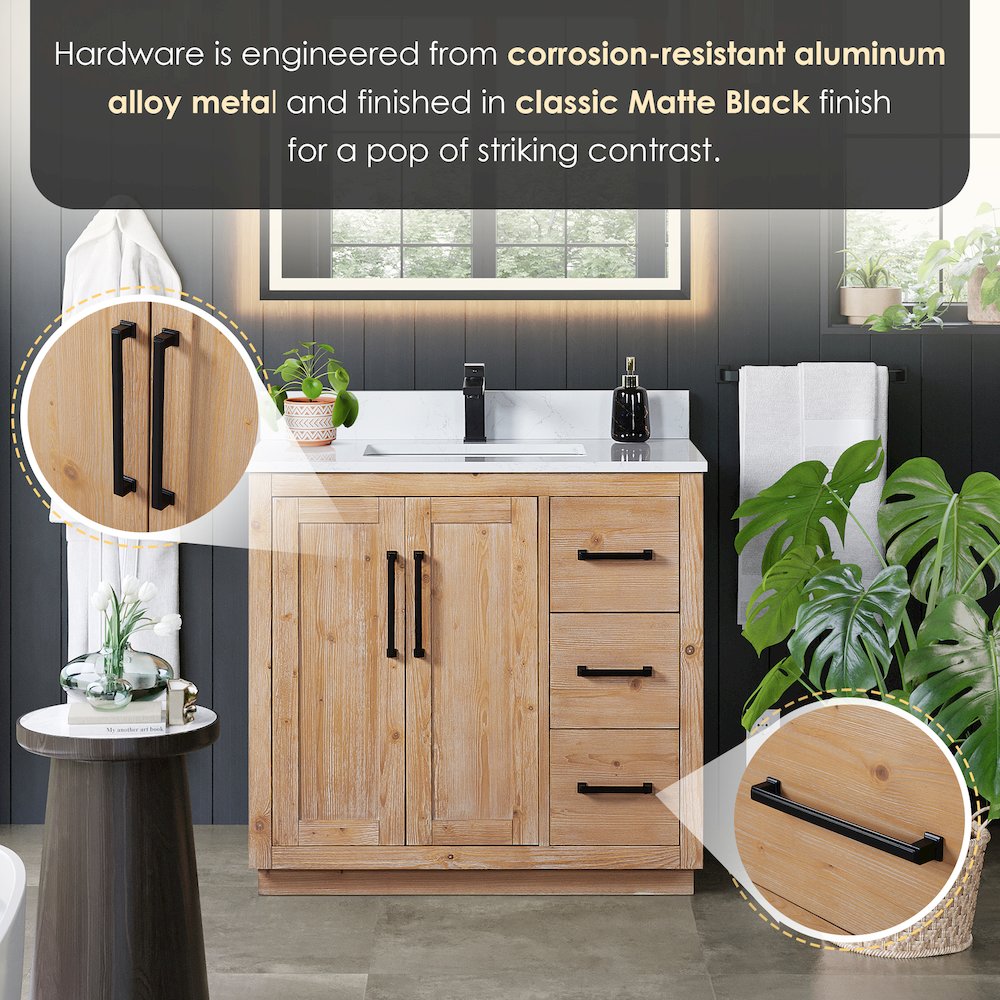 36" Single Bathroom Vanity with Grain White Countertop with Mirror. Picture 9