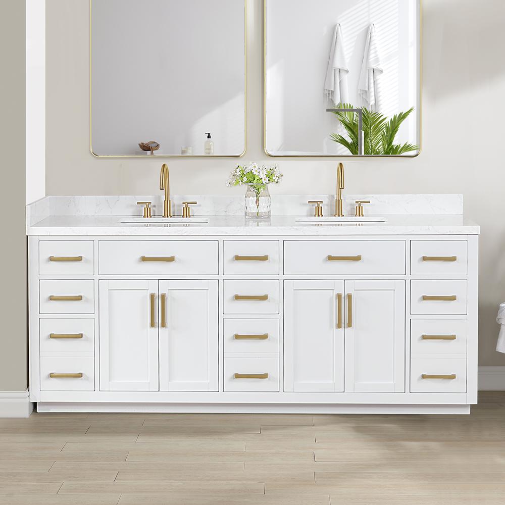 84" Double Bathroom Vanity in White without Mirror. Picture 4