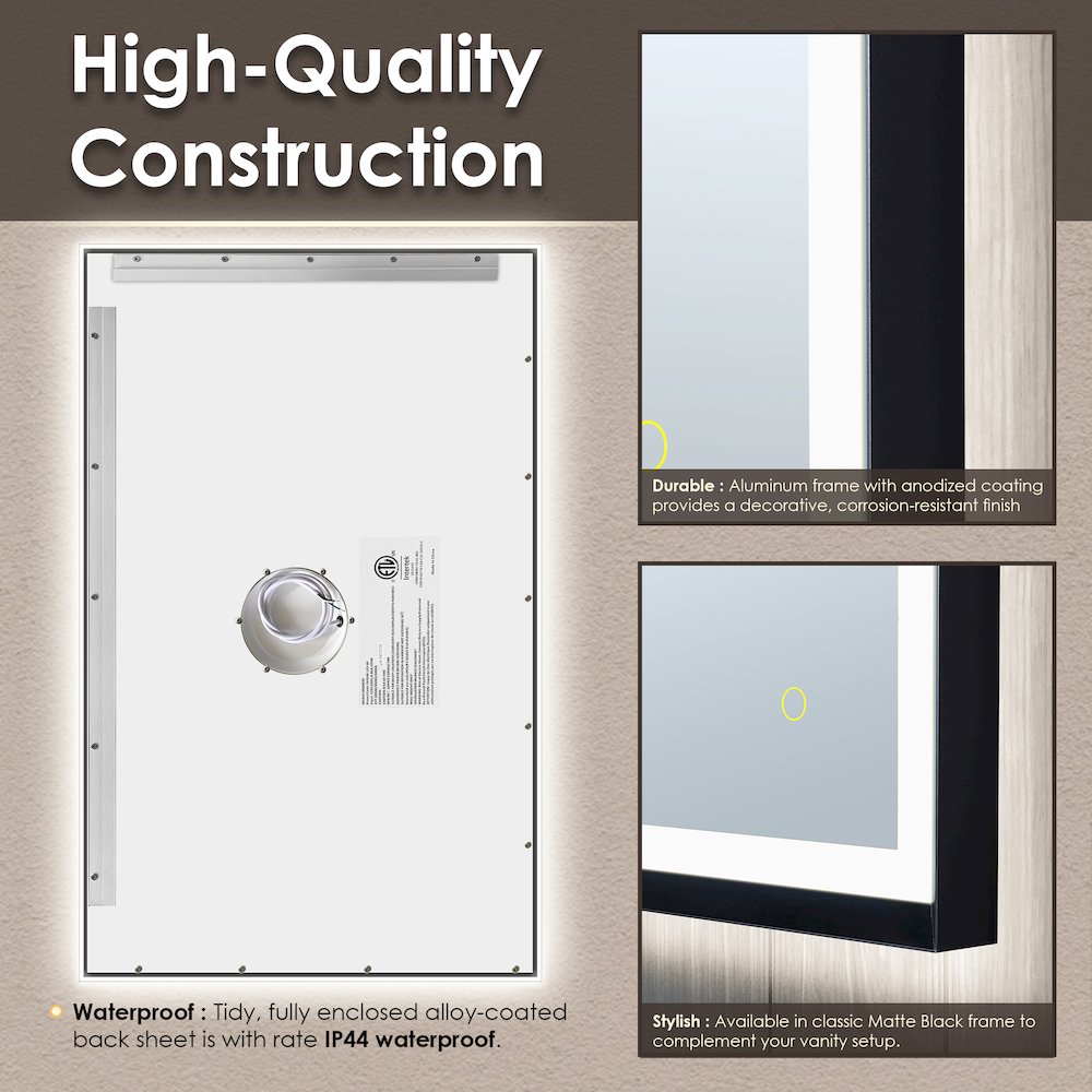 48"x30" Rectangular Wall Mirror in Matte Black Aluminum Framed. Picture 13