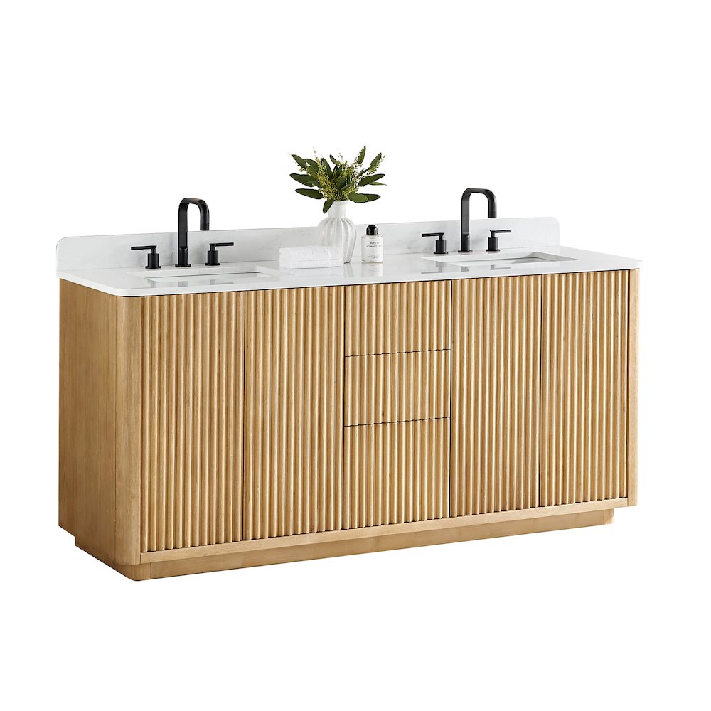 72" Double Bathroom Vanity in Washed Light Brown with Grain White. Picture 2