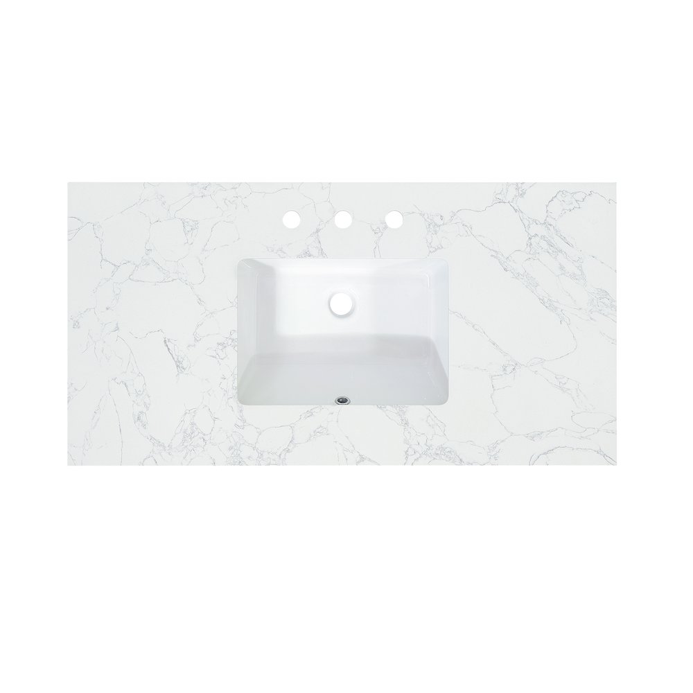 Ceres 43. in Engineered Stone Vanity Top in Grain White with Single White Sink. Picture 1