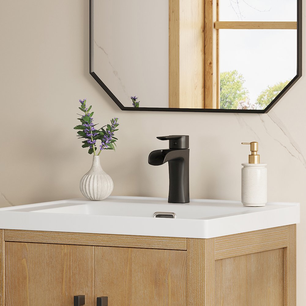 Single Hole Single-Handle Waterfall Bathroom Faucet in Matte Black. Picture 7