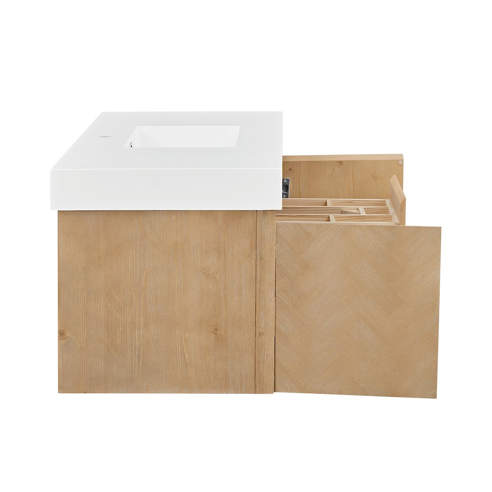 Single Bathroom Vanity in Light Brown White Artificial Drop-in Sink. Picture 2