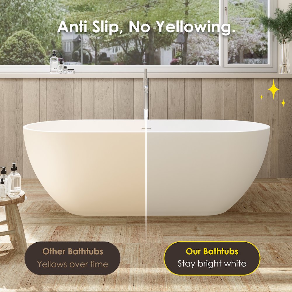 59" x 30" Solid Surface Soaking Bathtub and Integrated Overflow. Picture 18