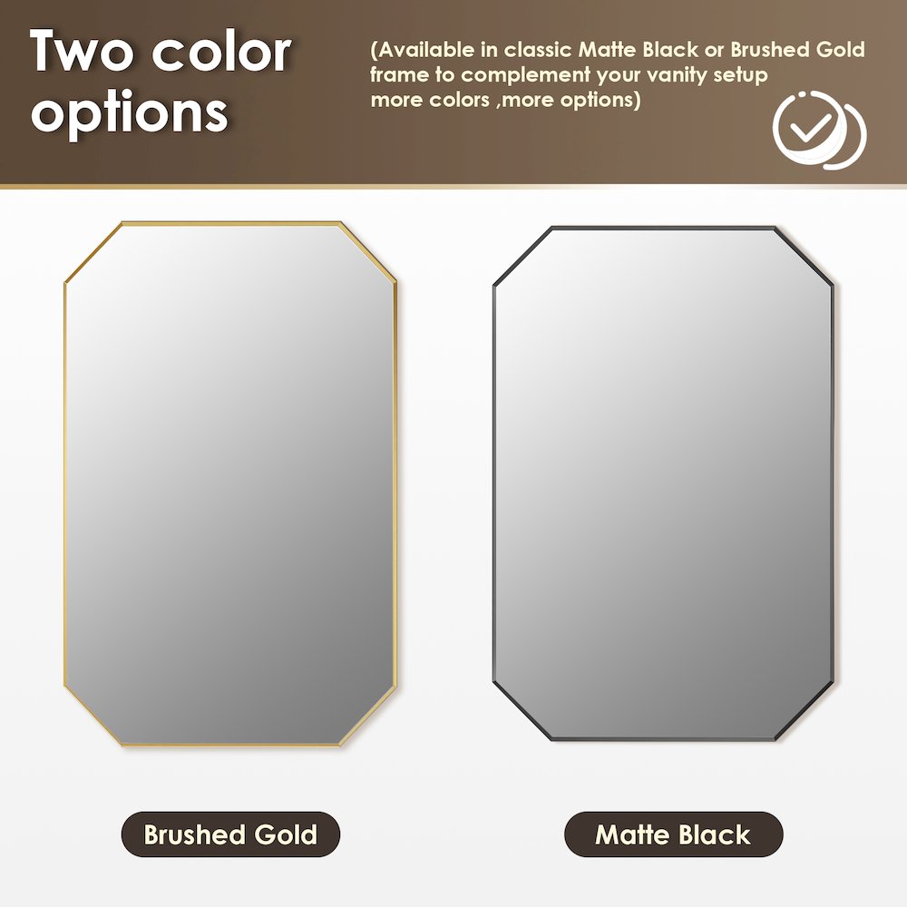 48"x30" Octagon Aluminum Framed in Brushed Gold Modern Bathroom Wall Mirror. Picture 15