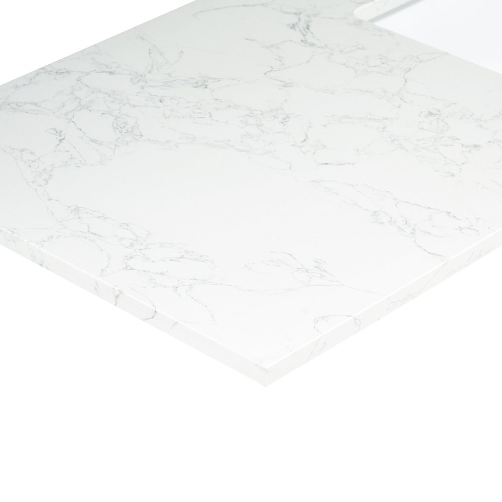 Ceres 61. in Engineered Stone Vanity Top in Grain White with Single White Sink. Picture 3